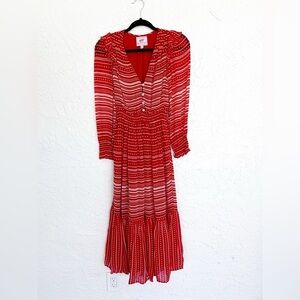 Banjanan Striped Long Sleeve A Line Midi Dress Womens Small